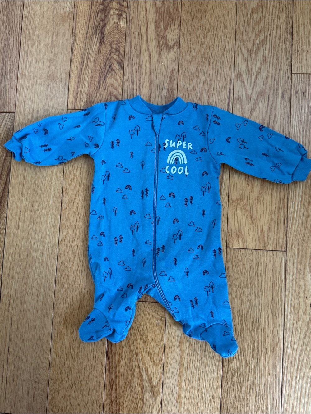 George | “Super Cool” Blue Cotton Zippered Baby Sleeper/Footie - Size 0M/Preemie